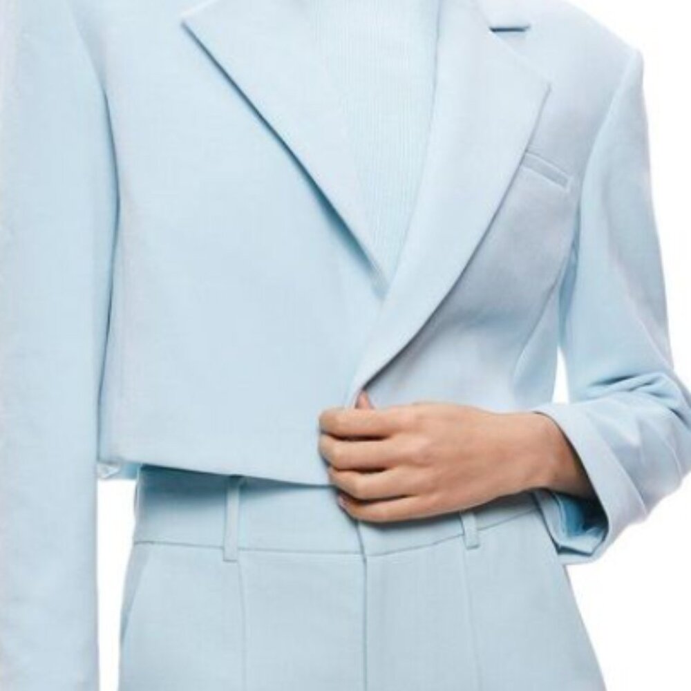 Alice + Olivia 'Julep' Blue Cropped Long Sleeve Blazer Jacket sz 6 Alice & Oliva